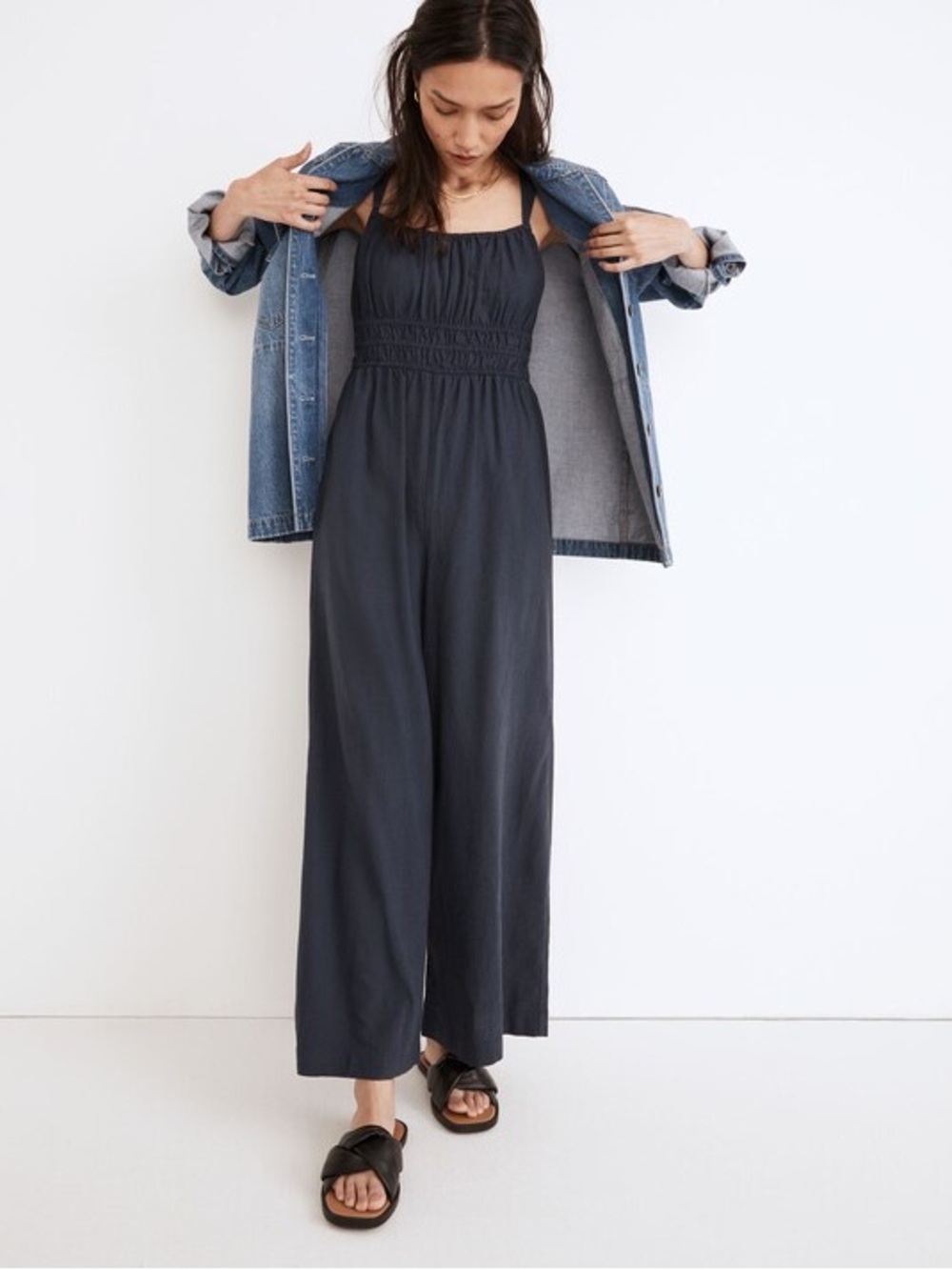 Madewell Linen-Blend Sophie Tank Wide-Leg Jumpsuit size M
